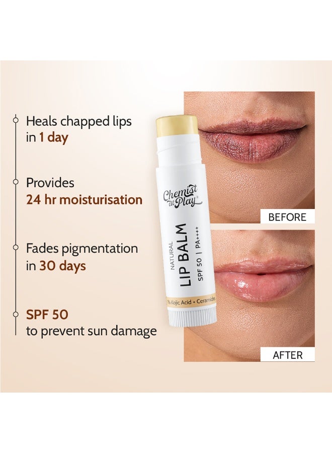 Chemist at Play بلسم شفاه طبيعي | يصلح الشفاه المتشققة ويضيء الشفاه الداكنة | 1% حمض كوجيك | SPF 50 PA++++ | للرجال والنساء | 4.5 جرام - Image 2